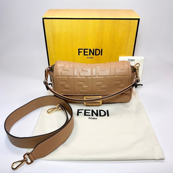 Fendi Nappa FF 1974 Embossed Baguette Bag Beige - Picture 2 of 15